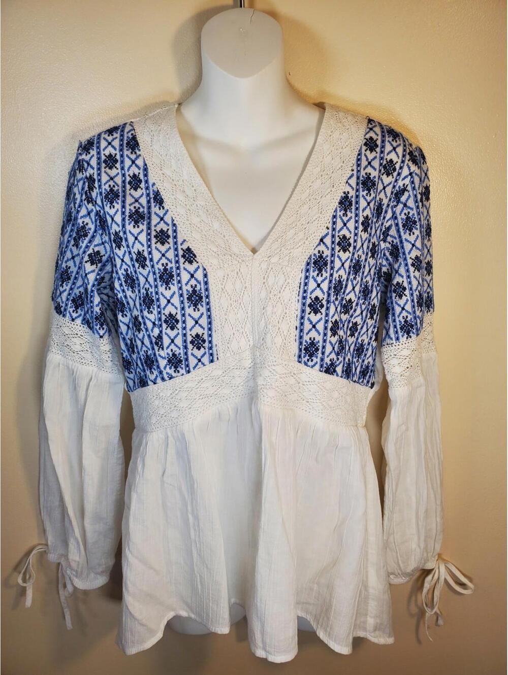 Sundance Terrace Waves Crochet Bohemian Blouse Size XS